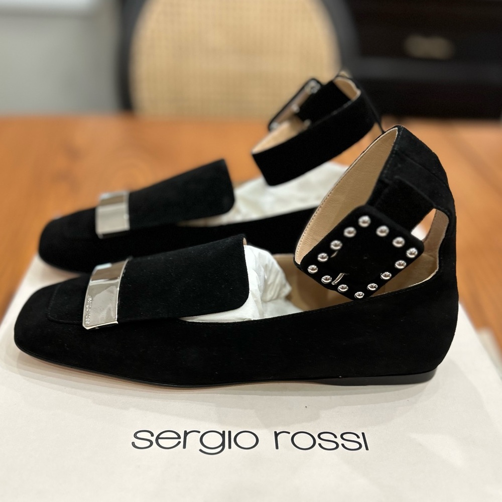 Sergio Rossi black suede flats size 36